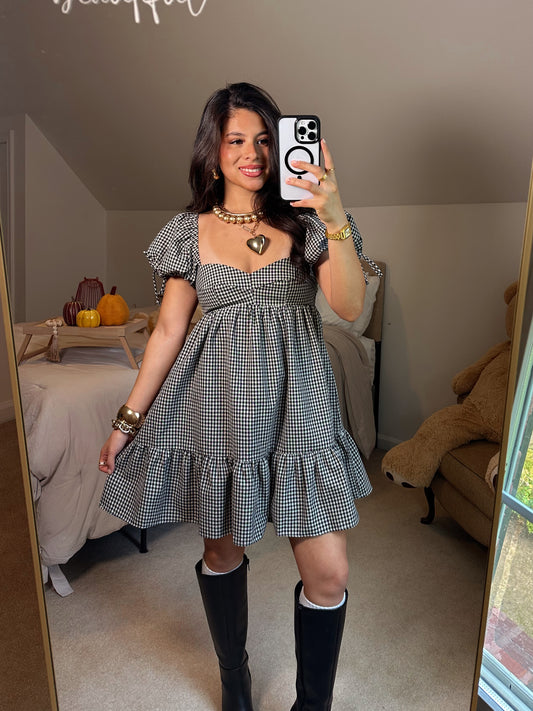 Black Gingham Babydoll Dress