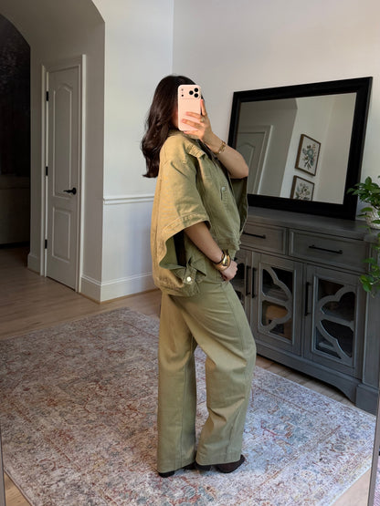 Sutton Olive Denim Poncho Jacket