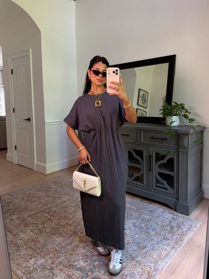 Uptown Charcoal Pleated Dress