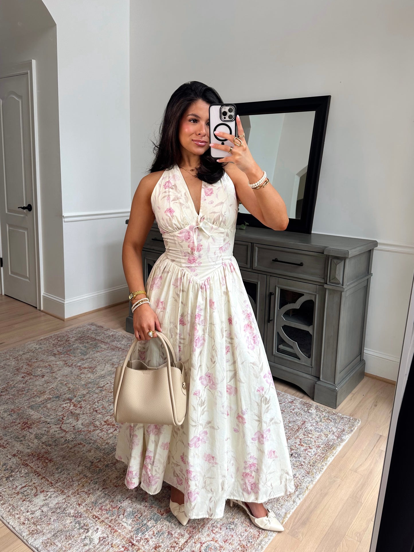 Pink Blooms Halter Midi Dress