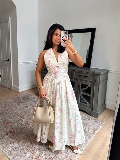 Pink Blooms Halter Midi Dress