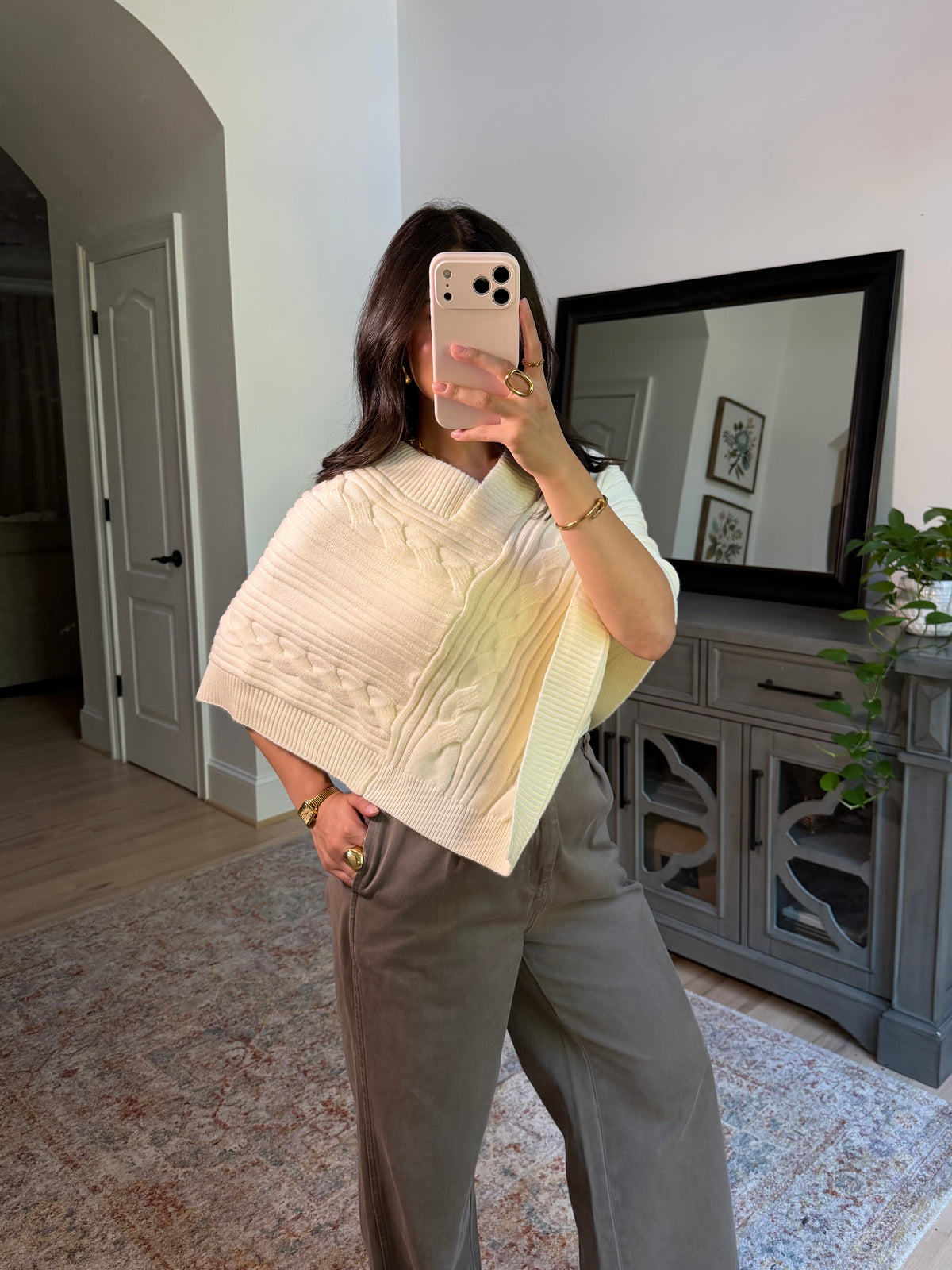 Fall Breeze Cream Knit Poncho