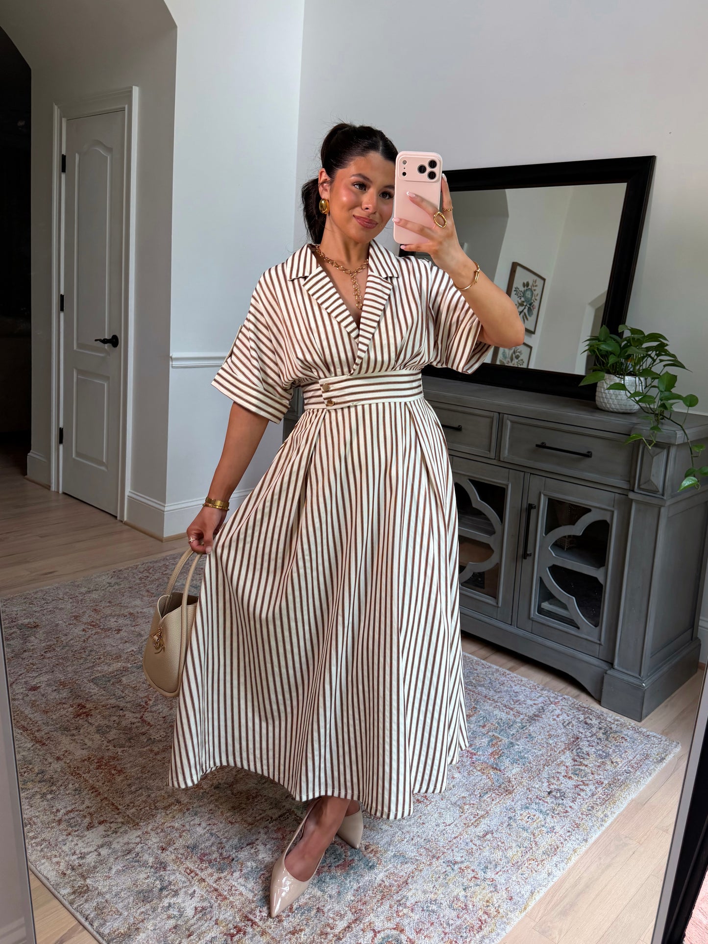 Espresso Date Striped Midi Dress