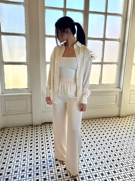 Champagne Satin Wide Leg Pants