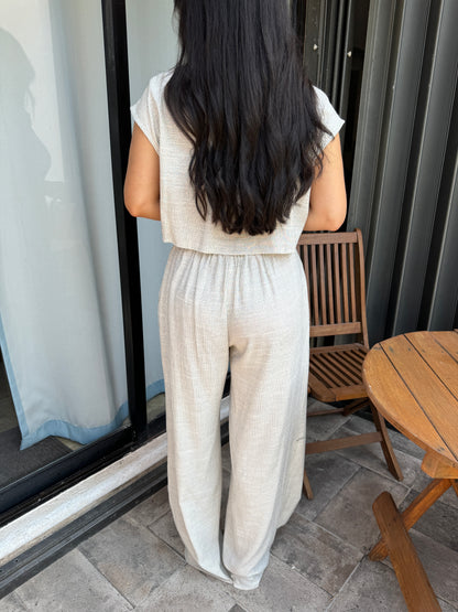 Linen Pinstripe Pleated Jumpsuit