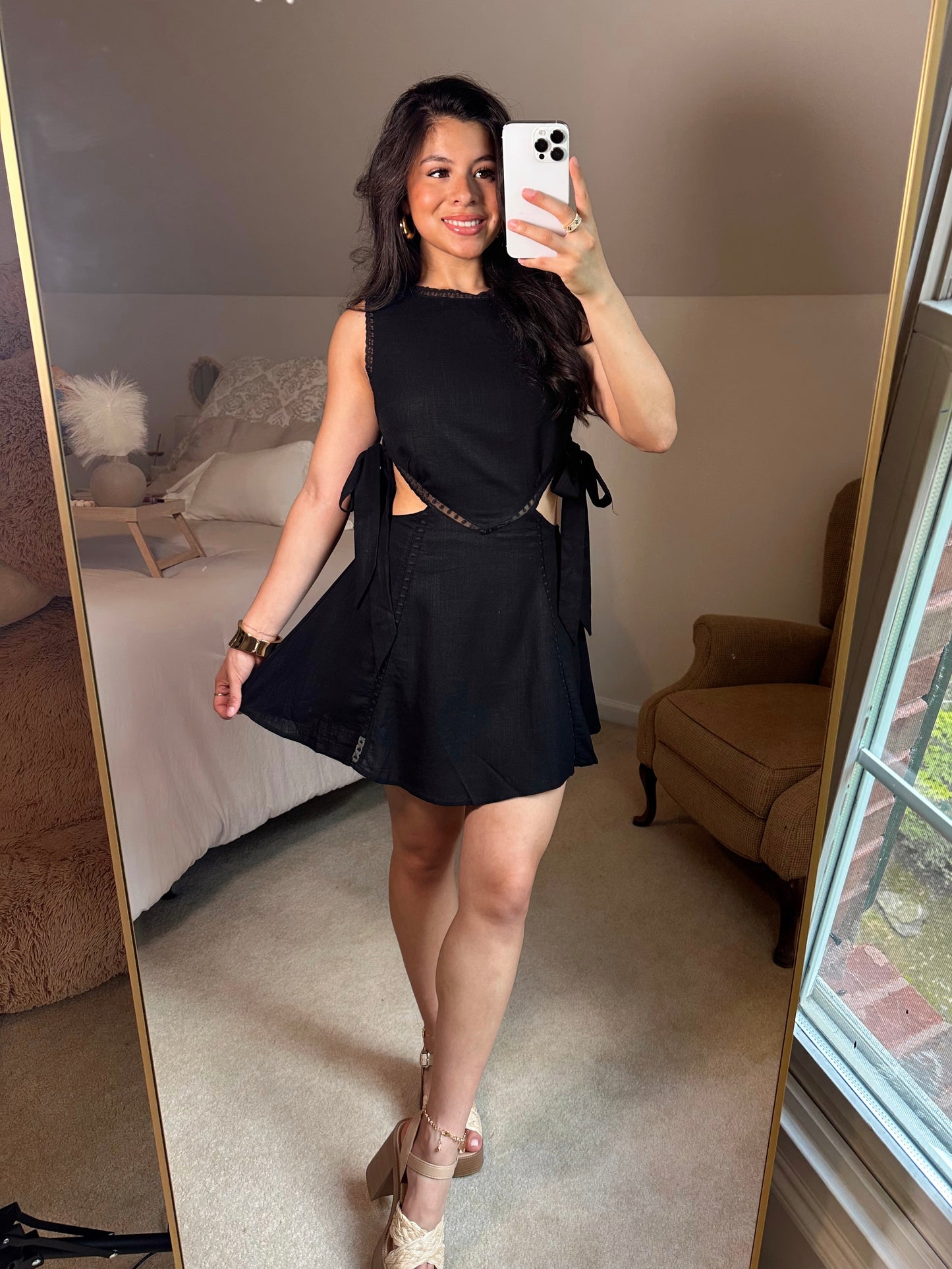 Black Lace Side Cut-Out Dress