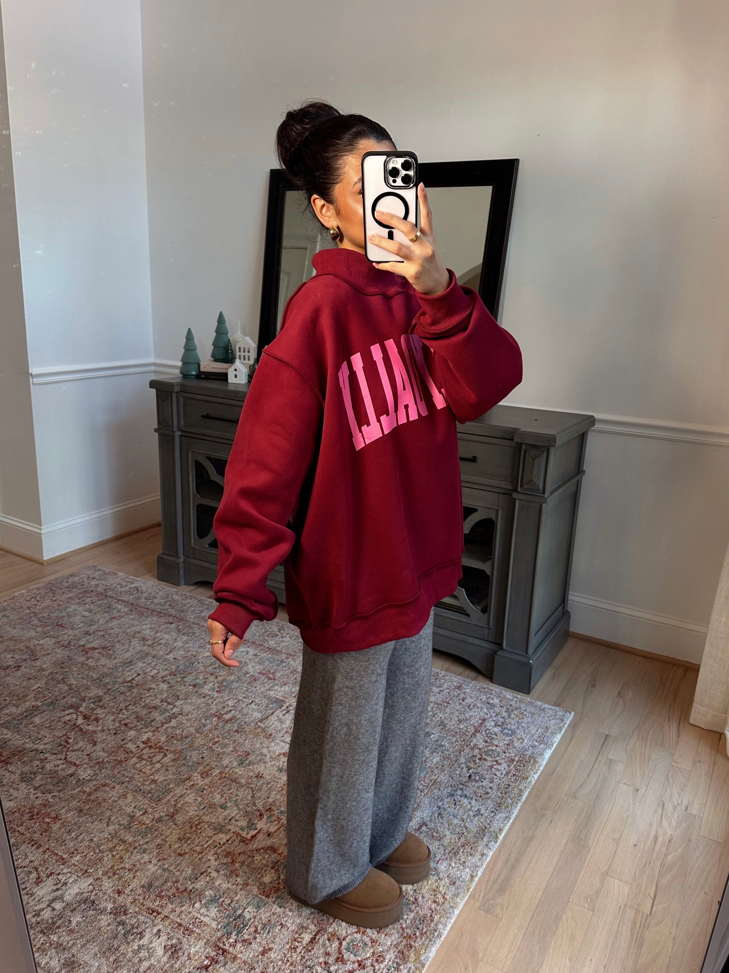 ‘Dilly Dally’ Cherry & Pink Mockneck