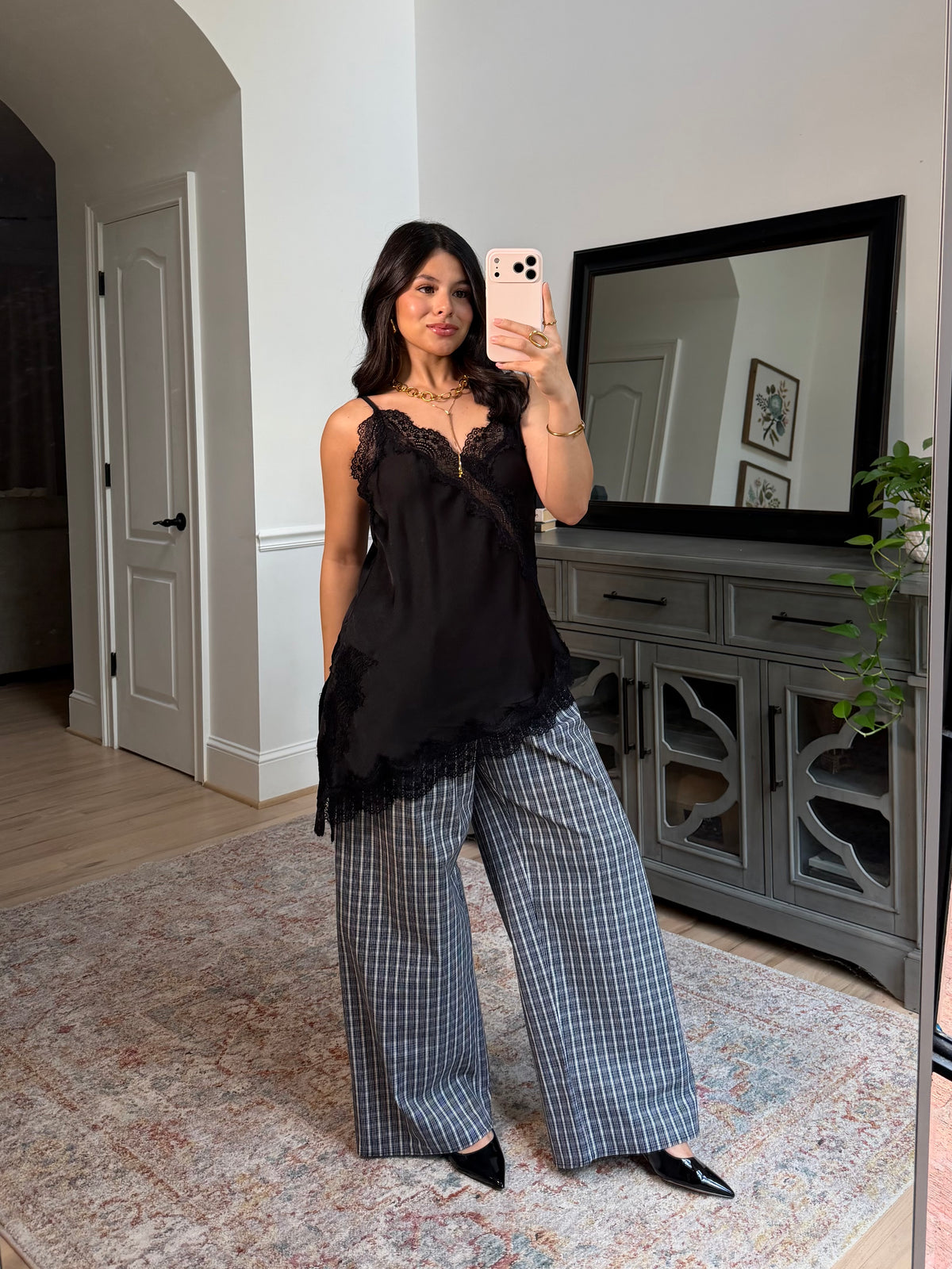 Sienna Black Satin Lace Top