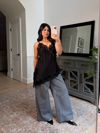 Sienna Black Satin Lace Top