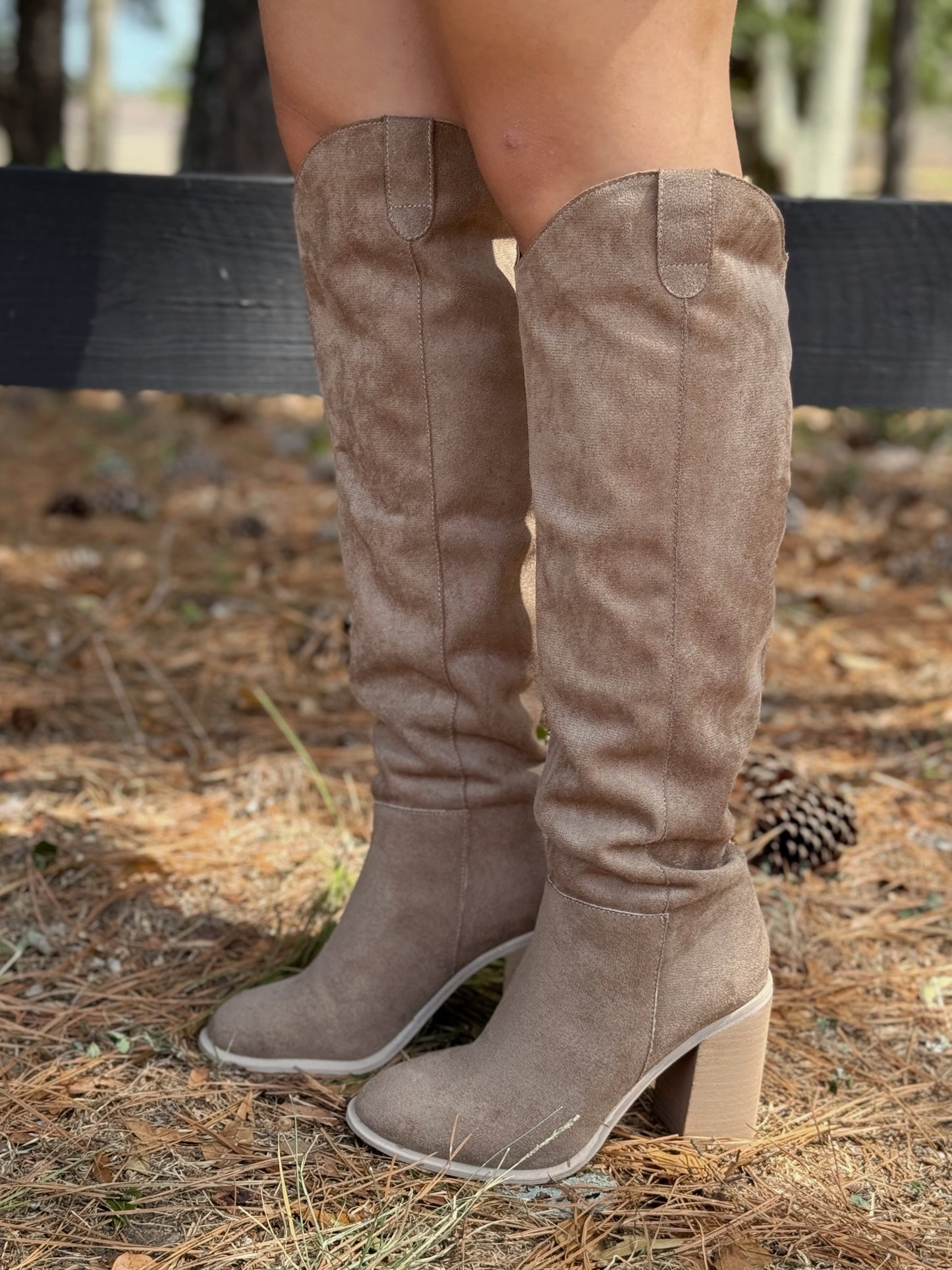 Taupe Grey Knee-High Boots