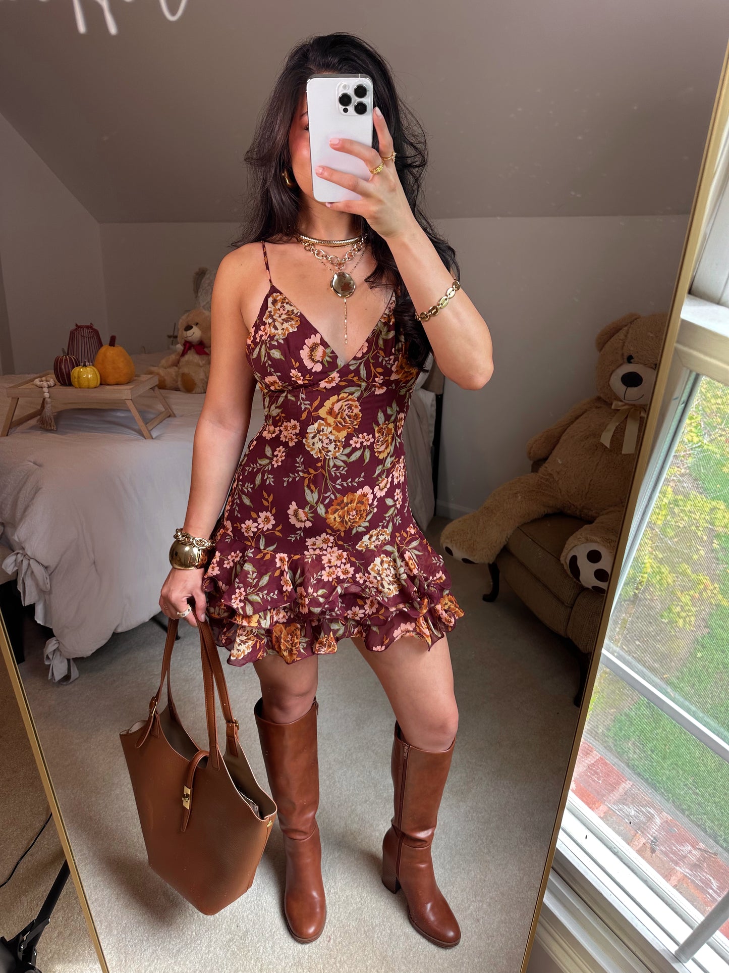 Autumn Florals Mini Ruffle Dress