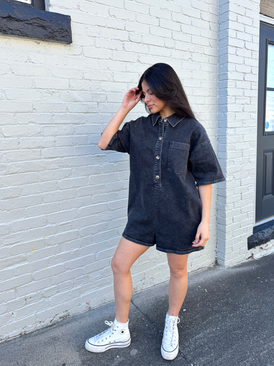 Classic Washed Black Denim Romper