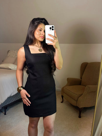 Black Linen Square Neck Dress
