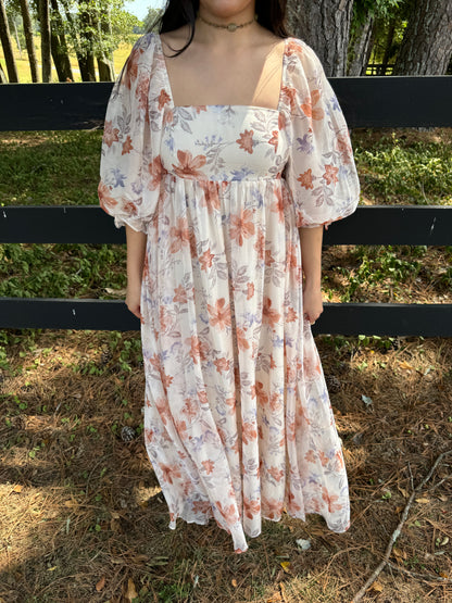 Orange Florals Maxi Dress