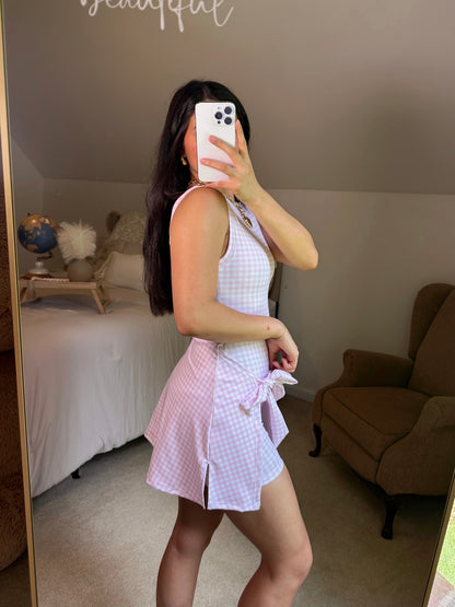 Baby Pink Gingham Wrap Active Romper