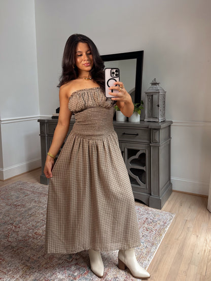 Hazel Gingham Midi Tube Dress