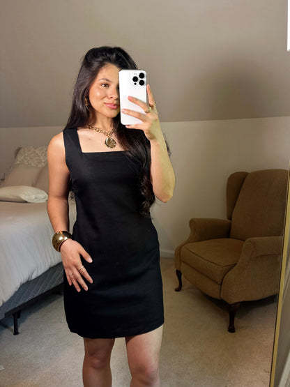 Black Linen Square Neck Dress
