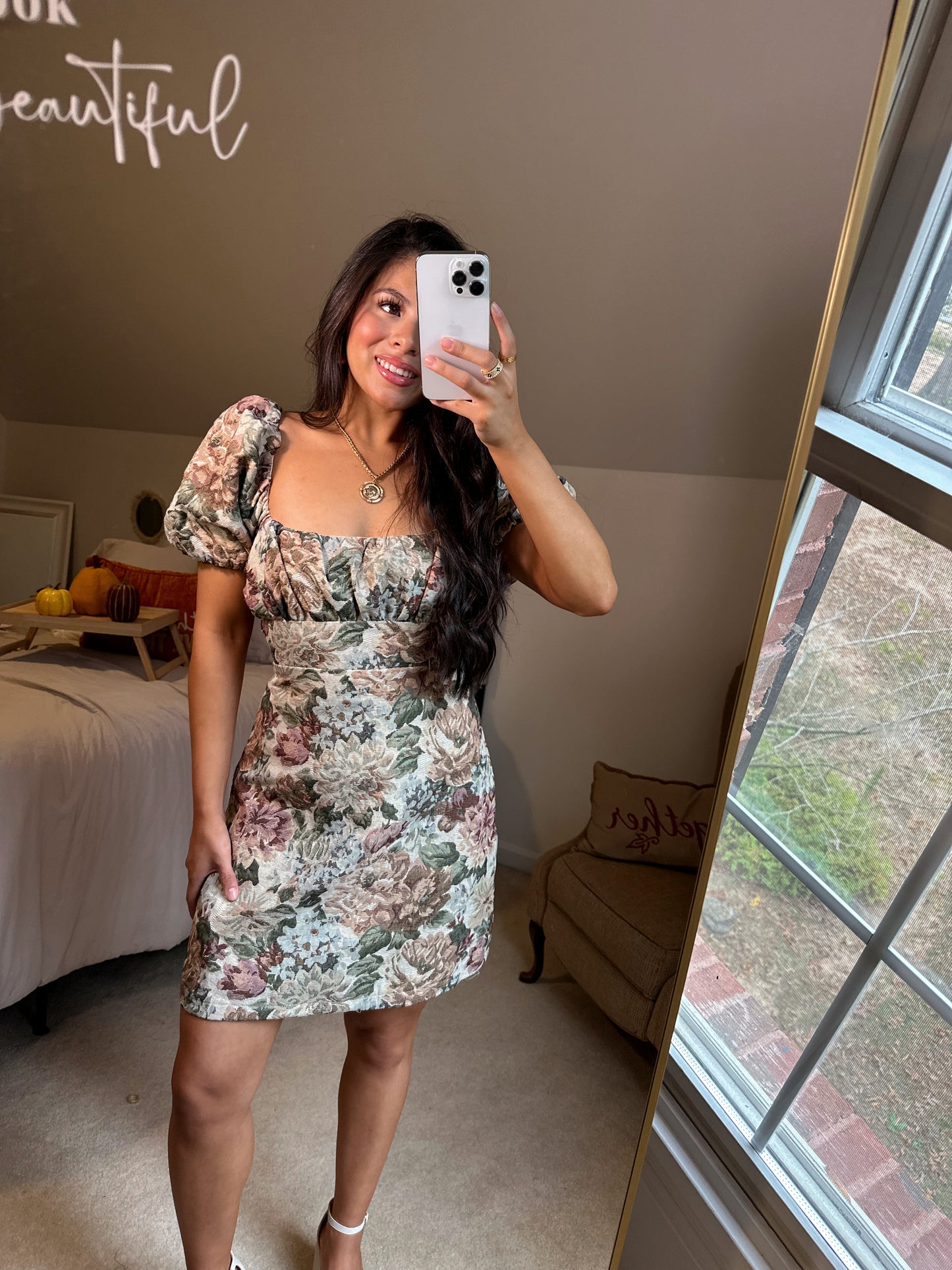 Vintage Floral Open Back Dress