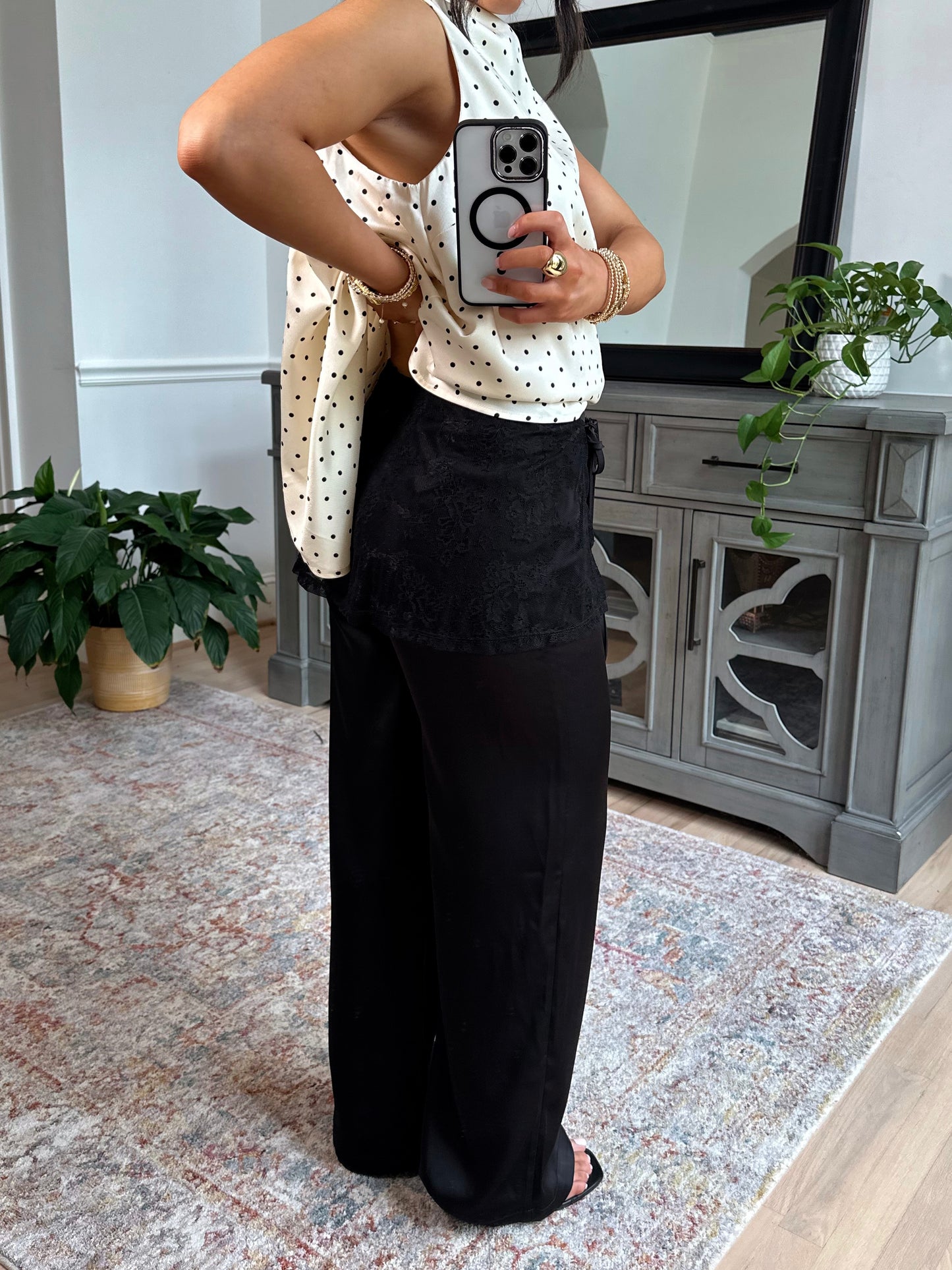 Nightfall Satin Lace Wrap Pants (Black)