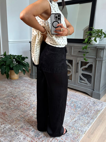 Nightfall Satin Lace Wrap Pants (Black)