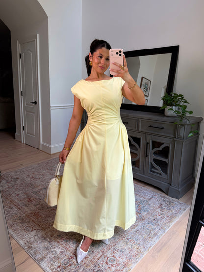 Yellow Magnolia Pleated Midi Dress