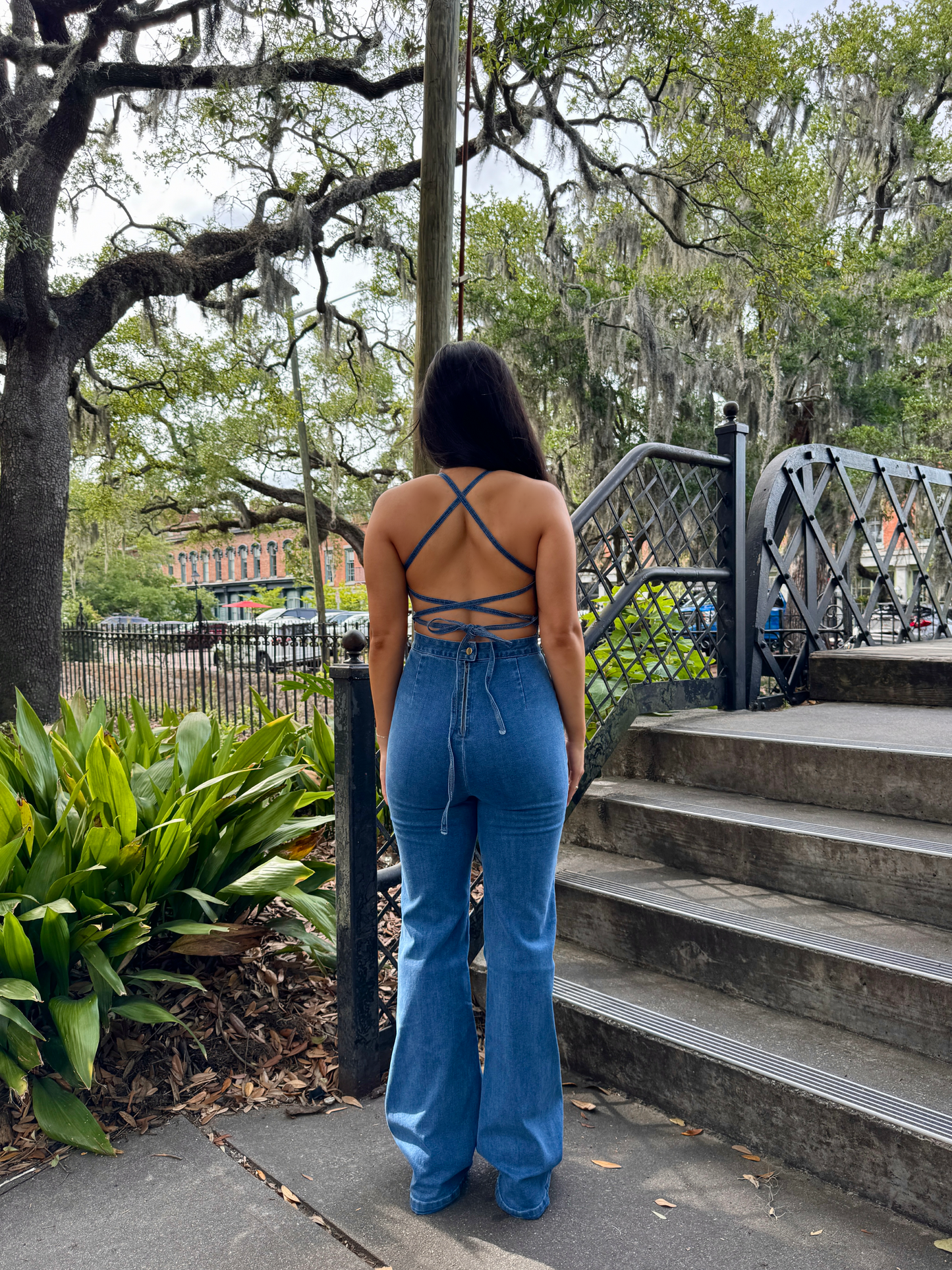 Showstopper Open Back Denim Jumpsuit