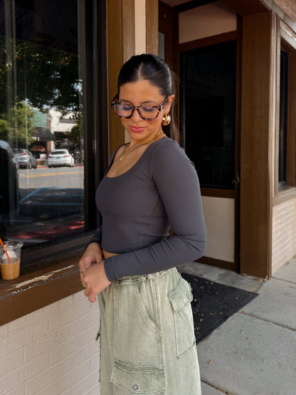 Charcoal Ribbed Long Sleeve Top