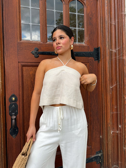 Khaki Linen Halter Top