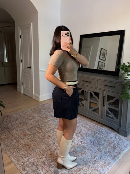 Navy Pleated Tailored Shorts