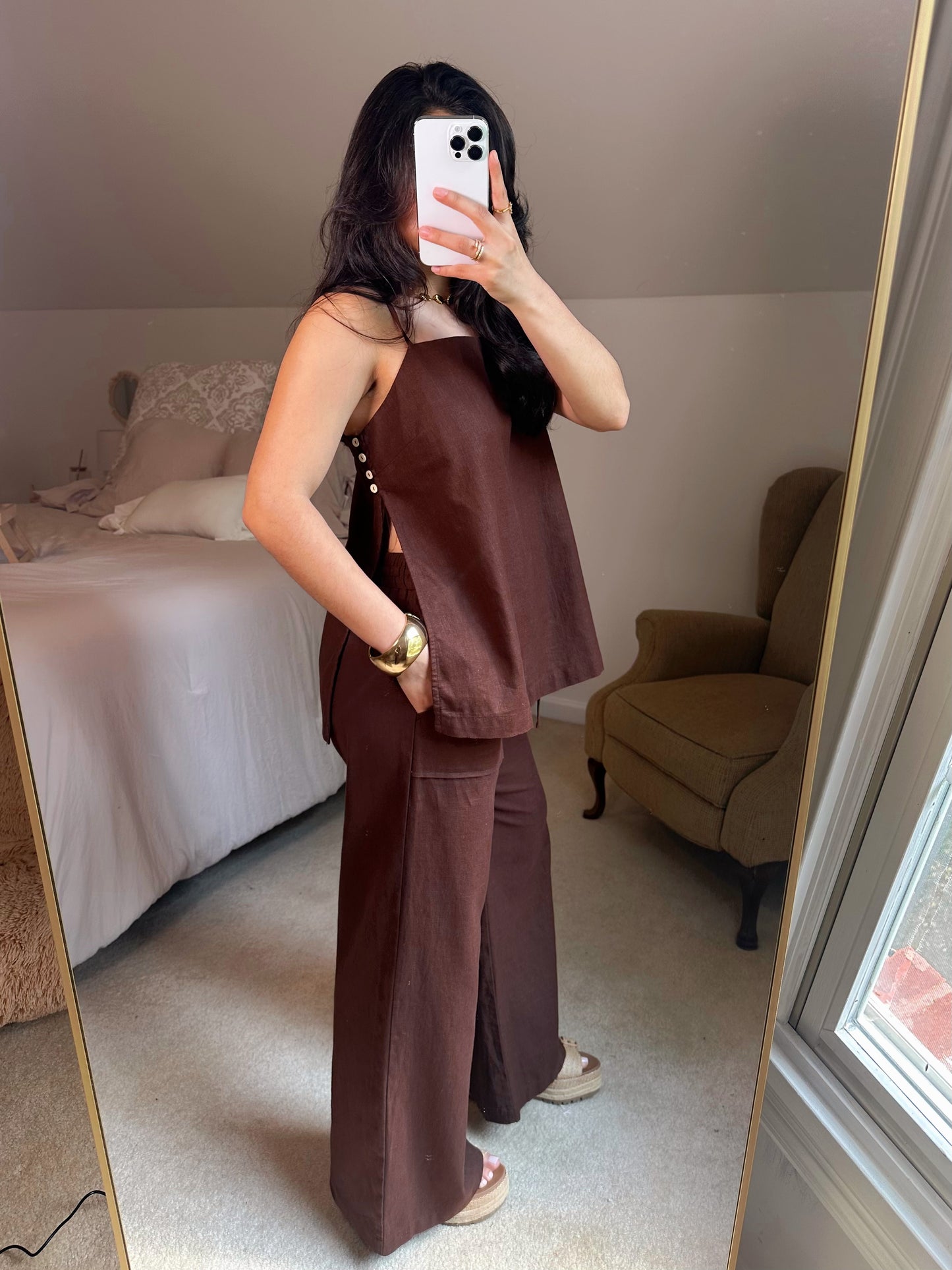 Coconut Brown Open Side Top & Pant Set