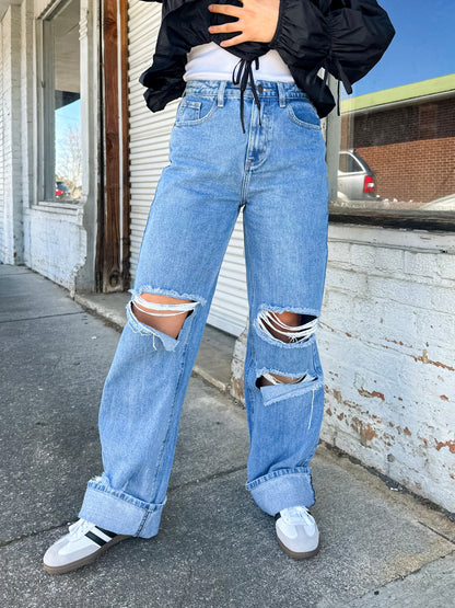 Distressed Wide Leg Jeans