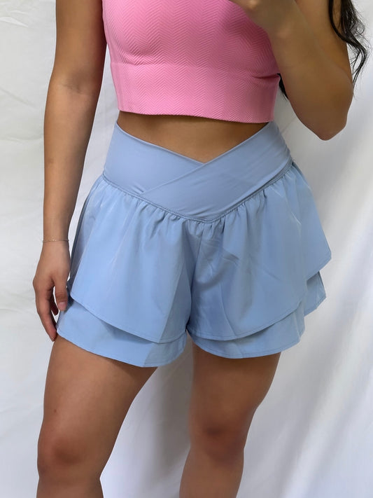 V-Cross Waist Ruffle Shorts