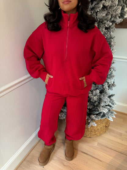 Red Quarter Zip & Jogger Set