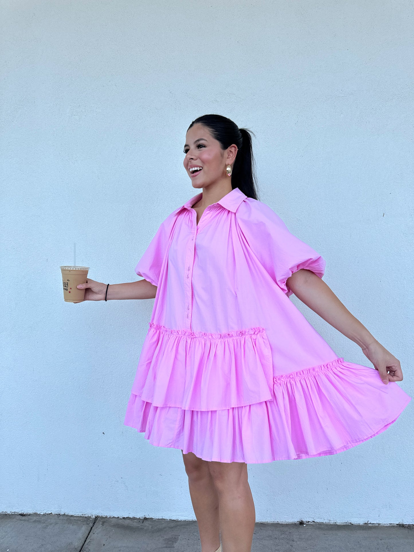 Bubblegum Asymmetrical Ruffle Dress