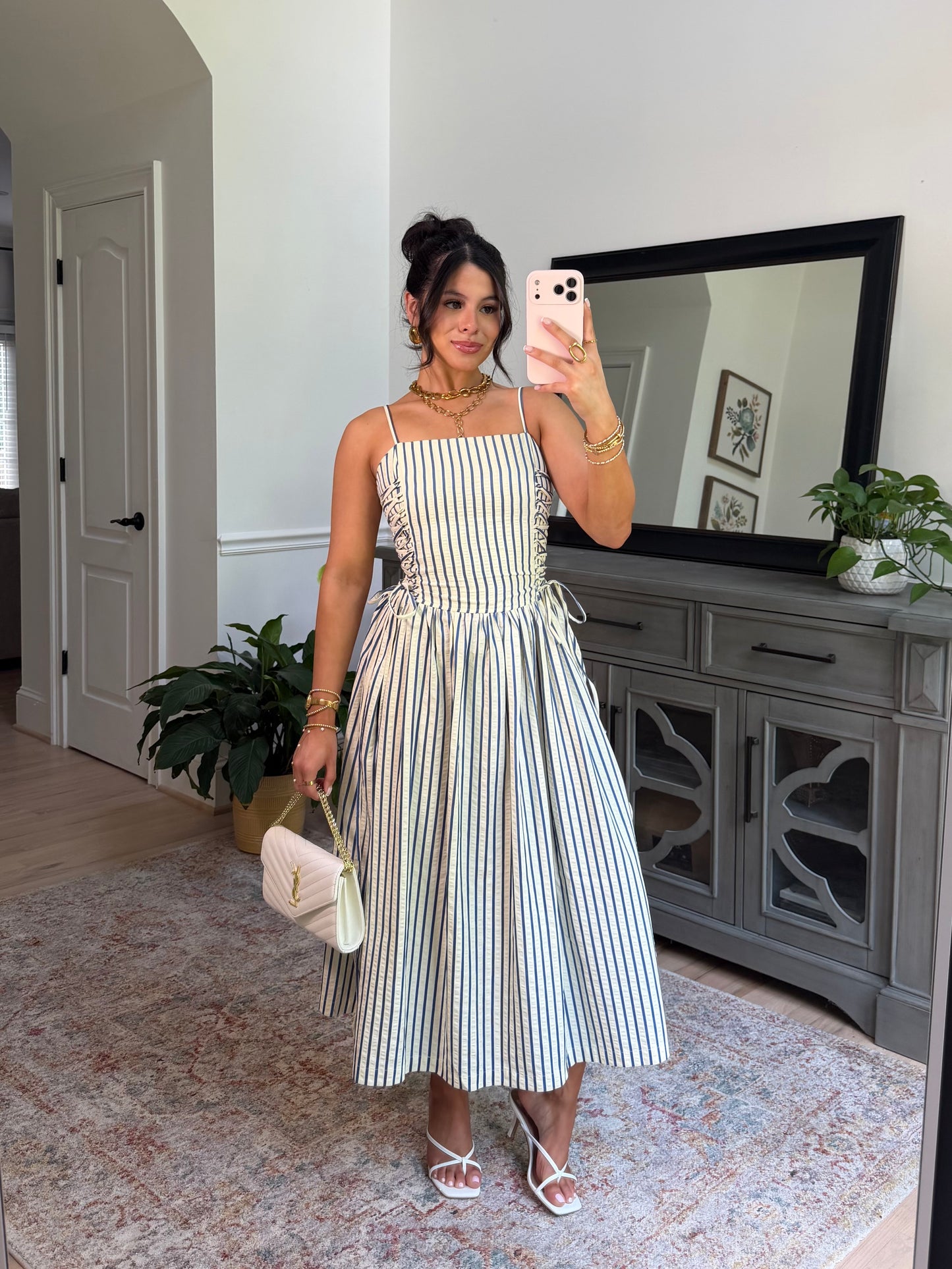 Palm House Striped Corset Midi Dress