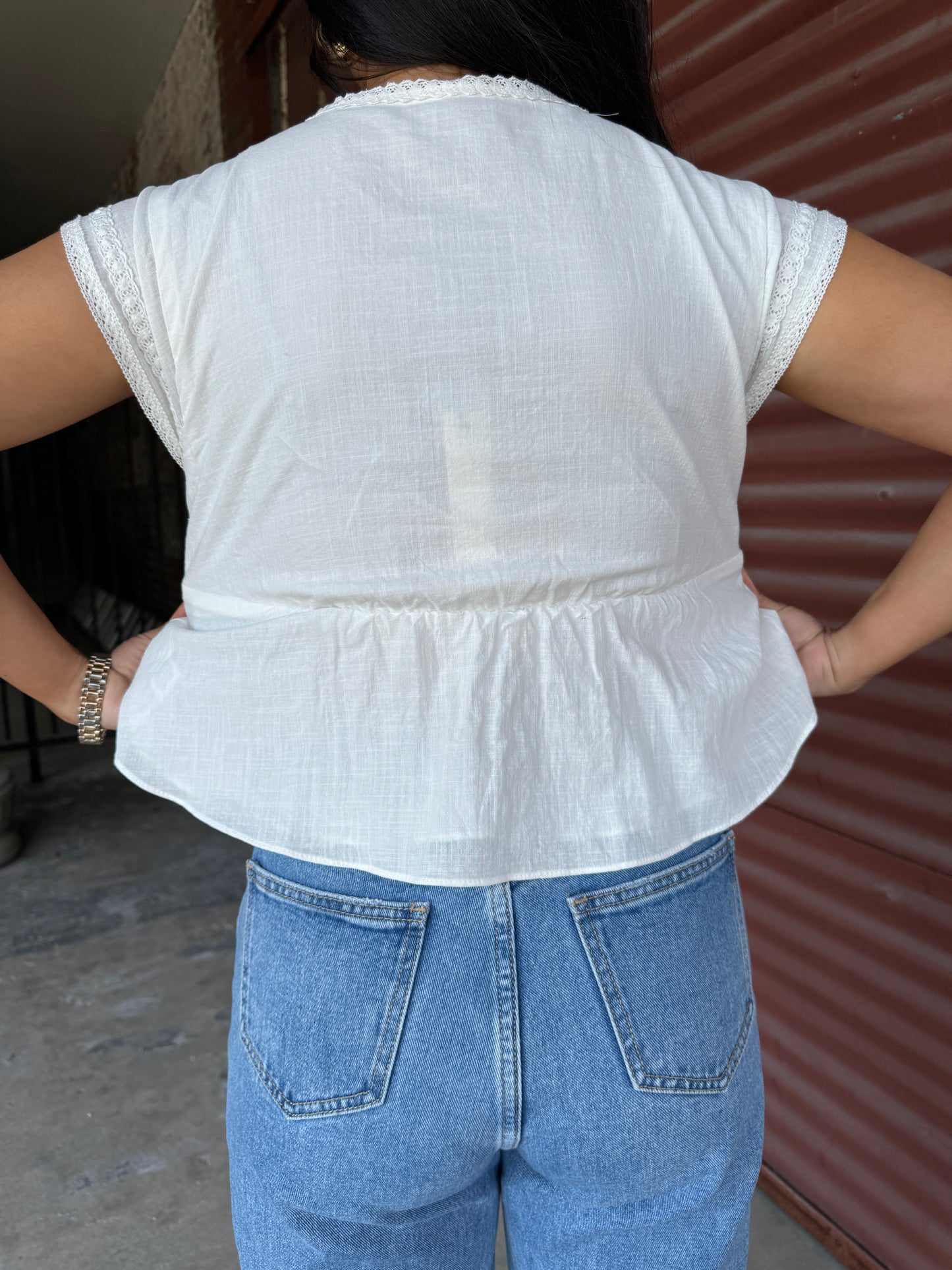 White Lace Detail Top