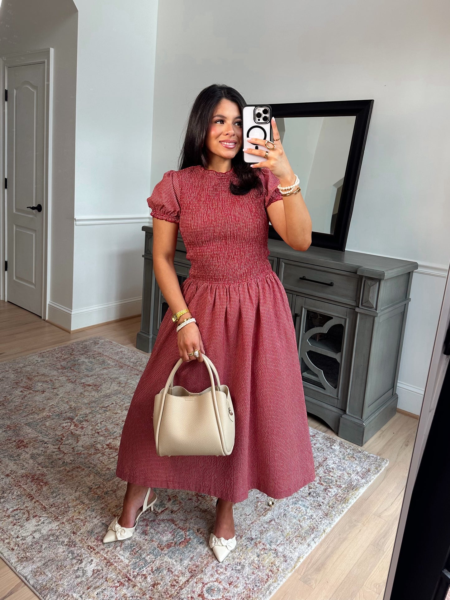 Strawberry Gingham Midi Dress
