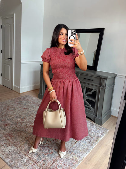Strawberry Gingham Midi Dress