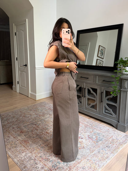 Manhattan Taupe Denim Vest & Pants Set