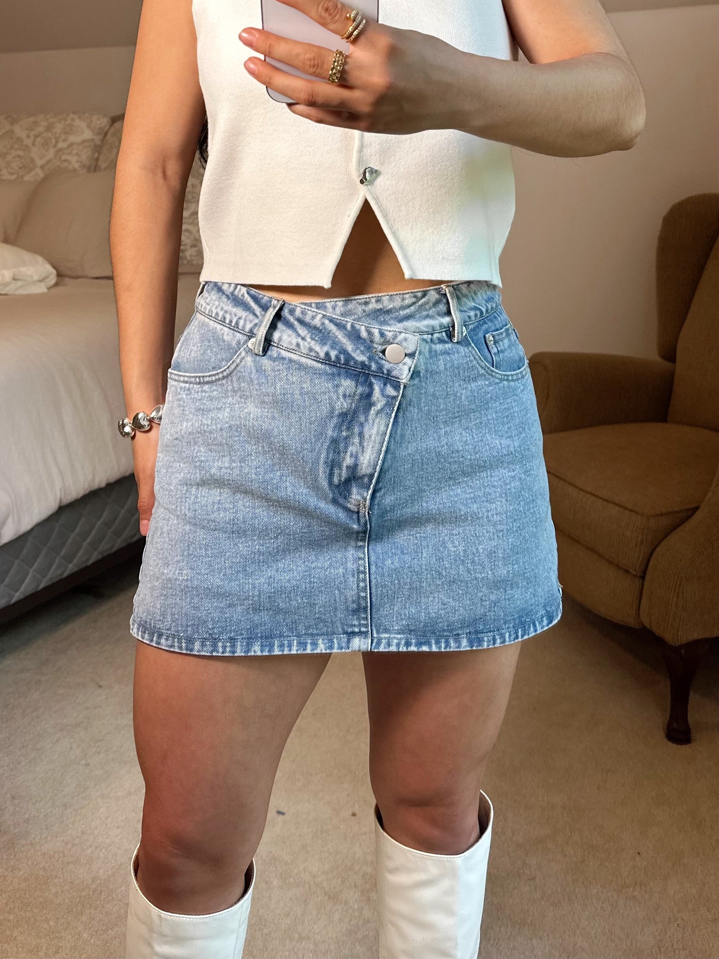 Denim Asymmetrical Button Skort