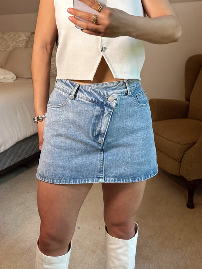 Denim Asymmetrical Button Skort