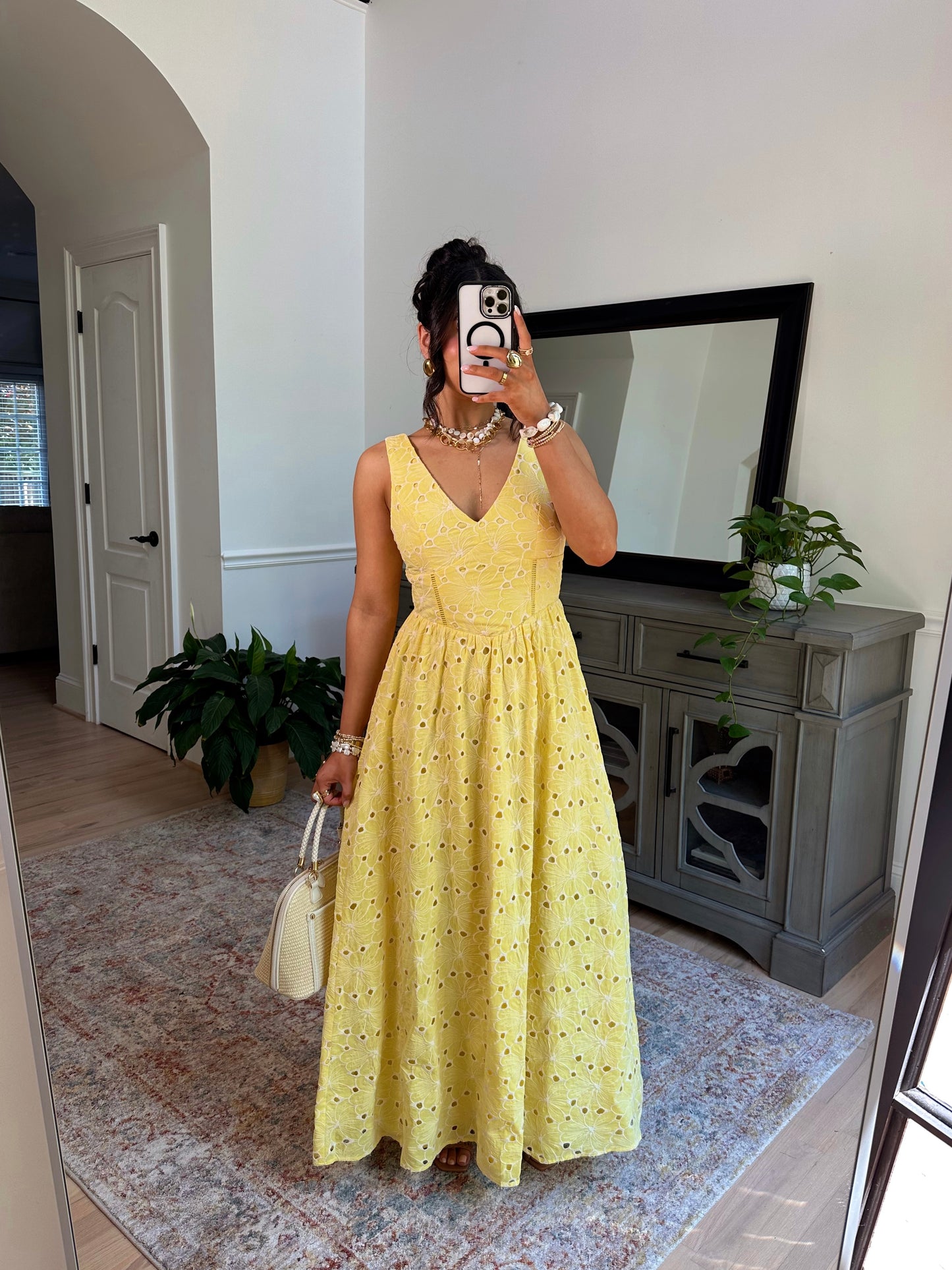 Golden Petals Midi Dress