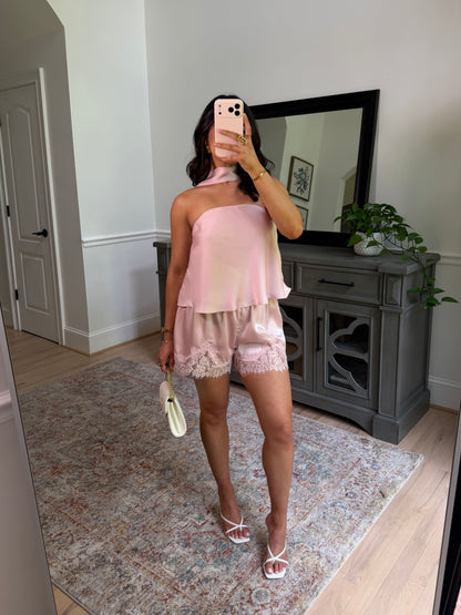 Daydreaming Lace Satin Shorts (Baby Pink)
