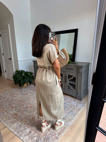 Toscana Taupe Pleated Dress