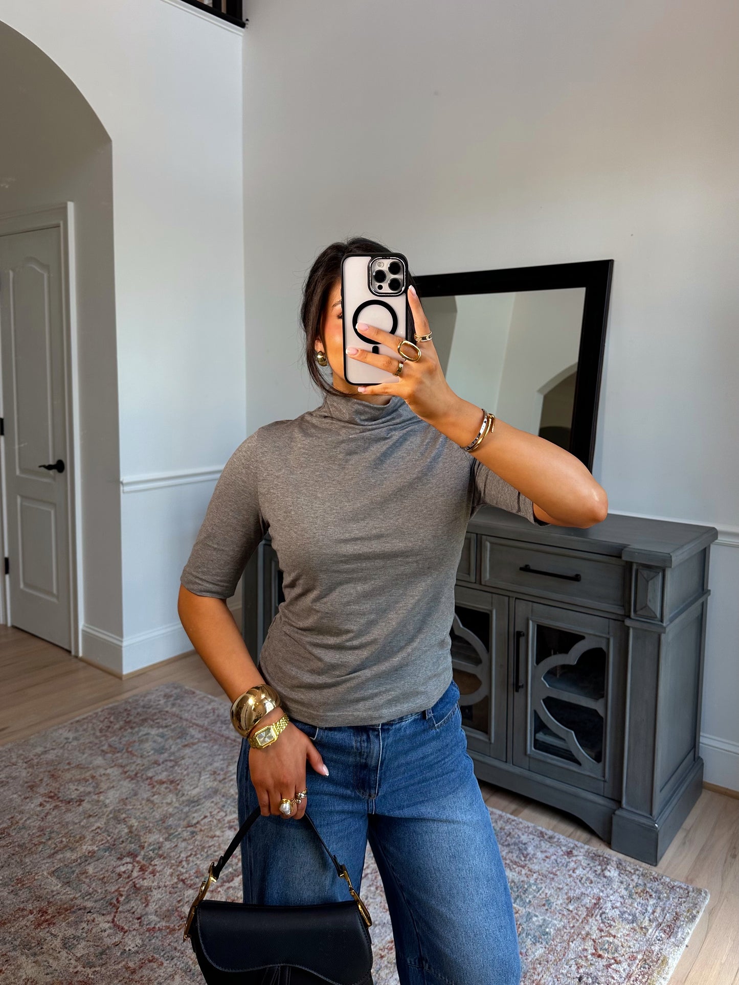 Aurelia Grey Mockneck Top