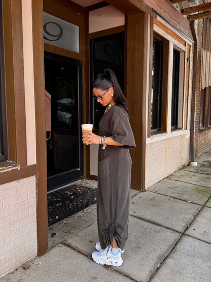 Coffee Run Charcoal Jumpsuit