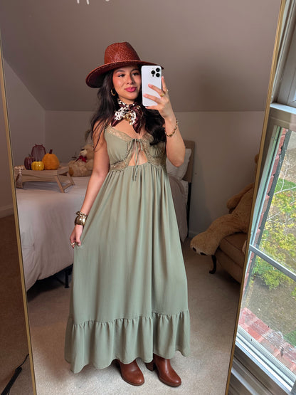 Olive Lace Cut-Out Maxi Dress