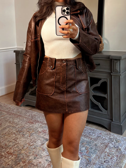 Rustic Brown Pleather Skirt