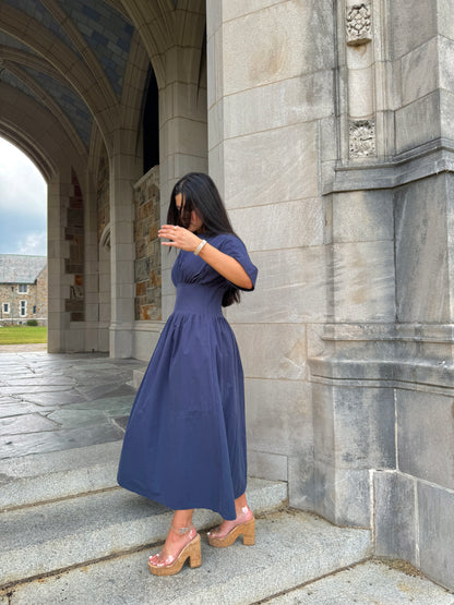 Navy Pleated Dress