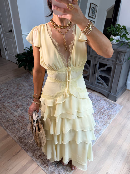 Whimsical Lace Yellow Midi Dress